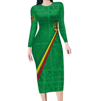 Custom Saint Kitts And Nevis Football Long Sleeve Bodycon Dress Sugar Boyz Green Version - Wonder Print Shop