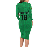 Custom Saint Kitts And Nevis Football Long Sleeve Bodycon Dress Sugar Boyz Green Version - Wonder Print Shop