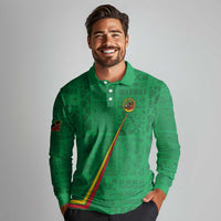 Custom Saint Kitts And Nevis Football Long Sleeve Polo Shirt Sugar Boyz Green Version - Wonder Print Shop