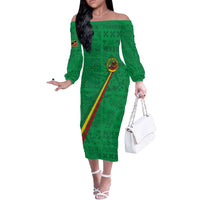 Custom Saint Kitts And Nevis Football Off The Shoulder Long Sleeve Dress Sugar Boyz Green Version - Wonder Print Shop