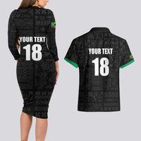 Custom Saint Kitts And Nevis Football Couples Matching Long Sleeve Bodycon Dress and Hawaiian Shirt Sugar Boyz Black Version - Wonder Print Shop