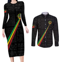 Custom Saint Kitts And Nevis Football Couples Matching Long Sleeve Bodycon Dress and Long Sleeve Button Shirt Sugar Boyz Black Version - Wonder Print Shop