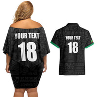 Custom Saint Kitts And Nevis Football Couples Matching Off Shoulder Short Dress and Hawaiian Shirt Sugar Boyz Black Version - Wonder Print Shop