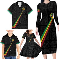 Custom Saint Kitts And Nevis Football Family Matching Long Sleeve Bodycon Dress and Hawaiian Shirt Sugar Boyz Black Version - Wonder Print Shop