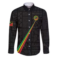 Custom Saint Kitts And Nevis Football Family Matching Long Sleeve Bodycon Dress and Hawaiian Shirt Sugar Boyz Black Version - Wonder Print Shop