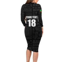 Custom Saint Kitts And Nevis Football Family Matching Long Sleeve Bodycon Dress and Hawaiian Shirt Sugar Boyz Black Version - Wonder Print Shop