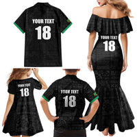 Custom Saint Kitts And Nevis Football Family Matching Mermaid Dress and Hawaiian Shirt Sugar Boyz Black Version - Wonder Print Shop