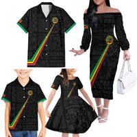 Custom Saint Kitts And Nevis Football Family Matching Off The Shoulder Long Sleeve Dress and Hawaiian Shirt Sugar Boyz Black Version - Wonder Print Shop