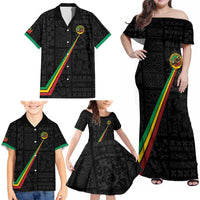 Custom Saint Kitts And Nevis Football Family Matching Off Shoulder Maxi Dress and Hawaiian Shirt Sugar Boyz Black Version - Wonder Print Shop