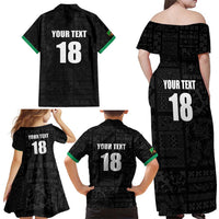 Custom Saint Kitts And Nevis Football Family Matching Off Shoulder Maxi Dress and Hawaiian Shirt Sugar Boyz Black Version - Wonder Print Shop