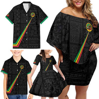 Custom Saint Kitts And Nevis Football Family Matching Off Shoulder Short Dress and Hawaiian Shirt Sugar Boyz Black Version - Wonder Print Shop
