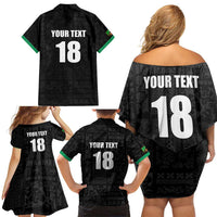 Custom Saint Kitts And Nevis Football Family Matching Off Shoulder Short Dress and Hawaiian Shirt Sugar Boyz Black Version - Wonder Print Shop