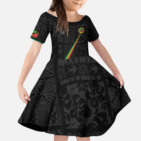 Custom Saint Kitts And Nevis Football Kid Short Sleeve Dress Sugar Boyz Black Version - Wonder Print Shop