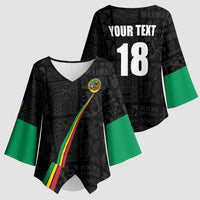 Custom Saint Kitts And Nevis Football Kimono Sleeve Blouse Sugar Boyz Black Version - Wonder Print Shop