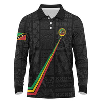 Custom Saint Kitts And Nevis Football Long Sleeve Polo Shirt Sugar Boyz Black Version - Wonder Print Shop