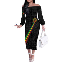 Custom Saint Kitts And Nevis Football Off The Shoulder Long Sleeve Dress Sugar Boyz Black Version - Wonder Print Shop