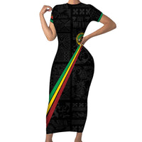 Custom Saint Kitts And Nevis Football Short Sleeve Bodycon Dress Sugar Boyz Black Version - Wonder Print Shop