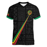 Custom Saint Kitts And Nevis Football Women V-Neck T-Shirt Sugar Boyz Black Version - Wonder Print Shop