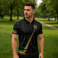Custom Saint Kitts And Nevis Football Zipper Polo Shirt Sugar Boyz Black Version - Wonder Print Shop