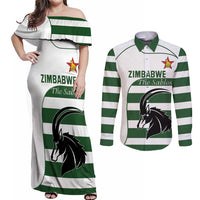 Custom Zimbabwe Rugby Couples Matching Off Shoulder Maxi Dress and Long Sleeve Button Shirt The Sables Go Champion - Wonder Print Shop