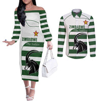 Custom Zimbabwe Rugby Couples Matching Off The Shoulder Long Sleeve Dress and Long Sleeve Button Shirt The Sables Go Champion - Wonder Print Shop
