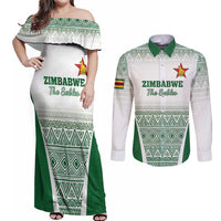 Custom Zimbabwe Rugby Couples Matching Off Shoulder Maxi Dress and Long Sleeve Button Shirt Sables African Patterns - Wonder Print Shop