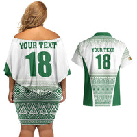 Custom Zimbabwe Rugby Couples Matching Off Shoulder Short Dress and Hawaiian Shirt Sables African Patterns - Wonder Print Shop