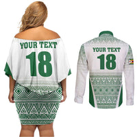 Custom Zimbabwe Rugby Couples Matching Off Shoulder Short Dress and Long Sleeve Button Shirt Sables African Patterns - Wonder Print Shop