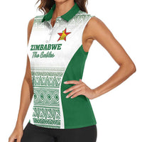 Custom Zimbabwe Rugby Women Sleeveless Polo Shirt Sables African Patterns - Wonder Print Shop