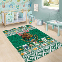Personalized Mexico Christmas Area Rug Coat Of Arms With Aztec Mexican Patterns - Wonder Print Shop