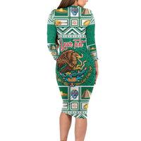 Personalized Mexico Christmas Family Matching Long Sleeve Bodycon Dress and Hawaiian Shirt Coat Of Arms With Aztec Mexican Patterns - Wonder Print Shop