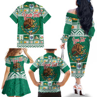 Personalized Mexico Christmas Family Matching Off The Shoulder Long Sleeve Dress and Hawaiian Shirt Coat Of Arms With Aztec Mexican Patterns - Wonder Print Shop