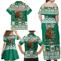 Personalized Mexico Christmas Family Matching Off Shoulder Maxi Dress and Hawaiian Shirt Coat Of Arms With Aztec Mexican Patterns - Wonder Print Shop