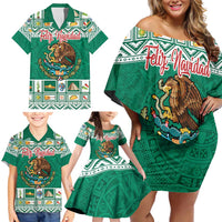 Personalized Mexico Christmas Family Matching Off Shoulder Short Dress and Hawaiian Shirt Coat Of Arms With Aztec Mexican Patterns - Wonder Print Shop