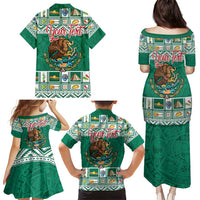 Personalized Mexico Christmas Family Matching Puletasi and Hawaiian Shirt Coat Of Arms With Aztec Mexican Patterns - Wonder Print Shop