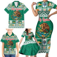 Personalized Mexico Christmas Family Matching Short Sleeve Bodycon Dress and Hawaiian Shirt Coat Of Arms With Aztec Mexican Patterns - Wonder Print Shop