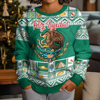 Personalized Mexico Christmas Kid Ugly Christmas Sweater Coat Of Arms With Aztec Mexican Patterns - Wonder Print Shop