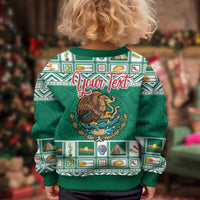 Personalized Mexico Christmas Kid Ugly Christmas Sweater Coat Of Arms With Aztec Mexican Patterns - Wonder Print Shop