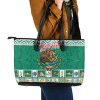 Personalized Mexico Christmas Leather Tote Bag Coat Of Arms With Aztec Mexican Patterns - Wonder Print Shop