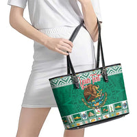 Personalized Mexico Christmas Leather Tote Bag Coat Of Arms With Aztec Mexican Patterns - Wonder Print Shop