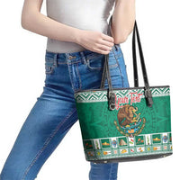 Personalized Mexico Christmas Leather Tote Bag Coat Of Arms With Aztec Mexican Patterns - Wonder Print Shop