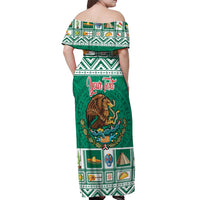 Personalized Mexico Christmas Off Shoulder Maxi Dress Coat Of Arms With Aztec Mexican Patterns - Wonder Print Shop