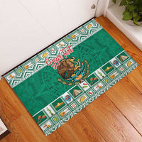 Personalized Mexico Christmas Rubber Doormat Coat Of Arms With Aztec Mexican Patterns - Wonder Print Shop
