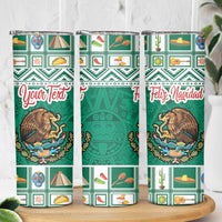 Personalized Mexico Christmas Skinny Tumbler Coat Of Arms With Aztec Mexican Patterns - Wonder Print Shop