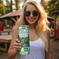 Personalized Mexico Christmas Skinny Tumbler Coat Of Arms With Aztec Mexican Patterns - Wonder Print Shop