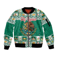 Personalized Mexico Christmas Sleeve Zip Bomber Jacket Coat Of Arms With Aztec Mexican Patterns - Wonder Print Shop