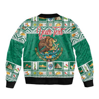 Personalized Mexico Christmas Sleeve Zip Bomber Jacket Coat Of Arms With Aztec Mexican Patterns - Wonder Print Shop