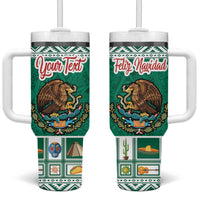 Personalized Mexico Christmas Tumbler With Handle Coat Of Arms With Aztec Mexican Patterns - Wonder Print Shop