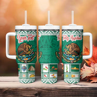 Personalized Mexico Christmas Tumbler With Handle Coat Of Arms With Aztec Mexican Patterns - Wonder Print Shop