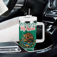 Personalized Mexico Christmas Tumbler With Handle Coat Of Arms With Aztec Mexican Patterns - Wonder Print Shop